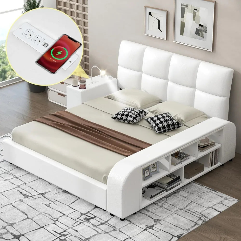 Kaeli Modern Smart Upholstered Bed Frame | Queen Size 81.5" Wide Faux Leather Platform Bed