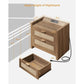 LAUREN Farmhouse Oak Rattan Nightstand Set – 23.6" Wide 2-Drawer Bedside Table with Type-C Charging Station