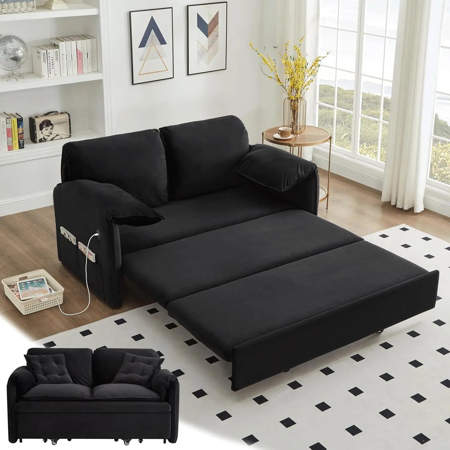 SARAH Modern Sleeper Sofa Bed – 3-in-1 Pull-Out Loveseat with Adjustable Backrest - 33.1"