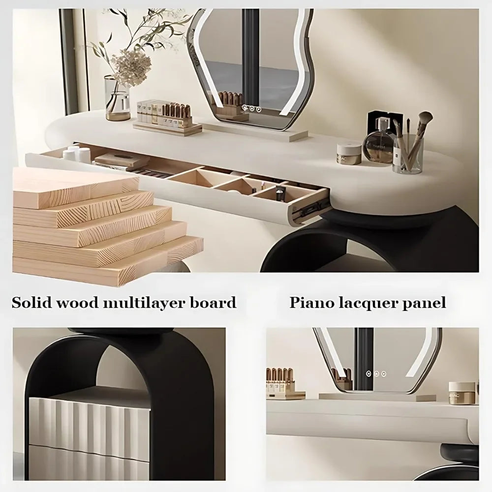 CALLIE Modern Off-White Vanity Table with Mirror & Storage