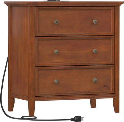 MYA Modern Farmhouse Nightstand with 3 Drawers & Charging Station - 27.6'' Wide