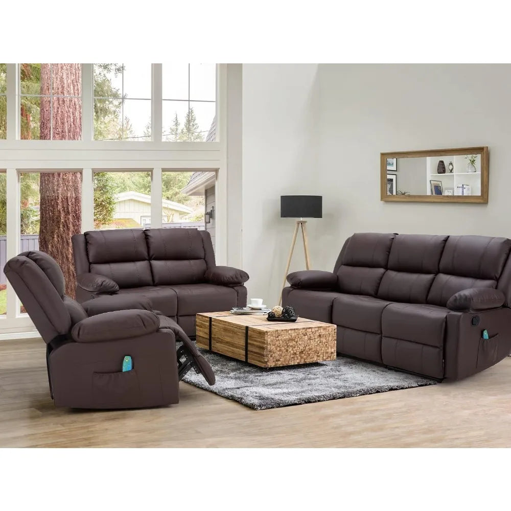 ADAM 3-Piece Recliner Sofa Set with Massage & Heat, Faux Leather-36.2" W