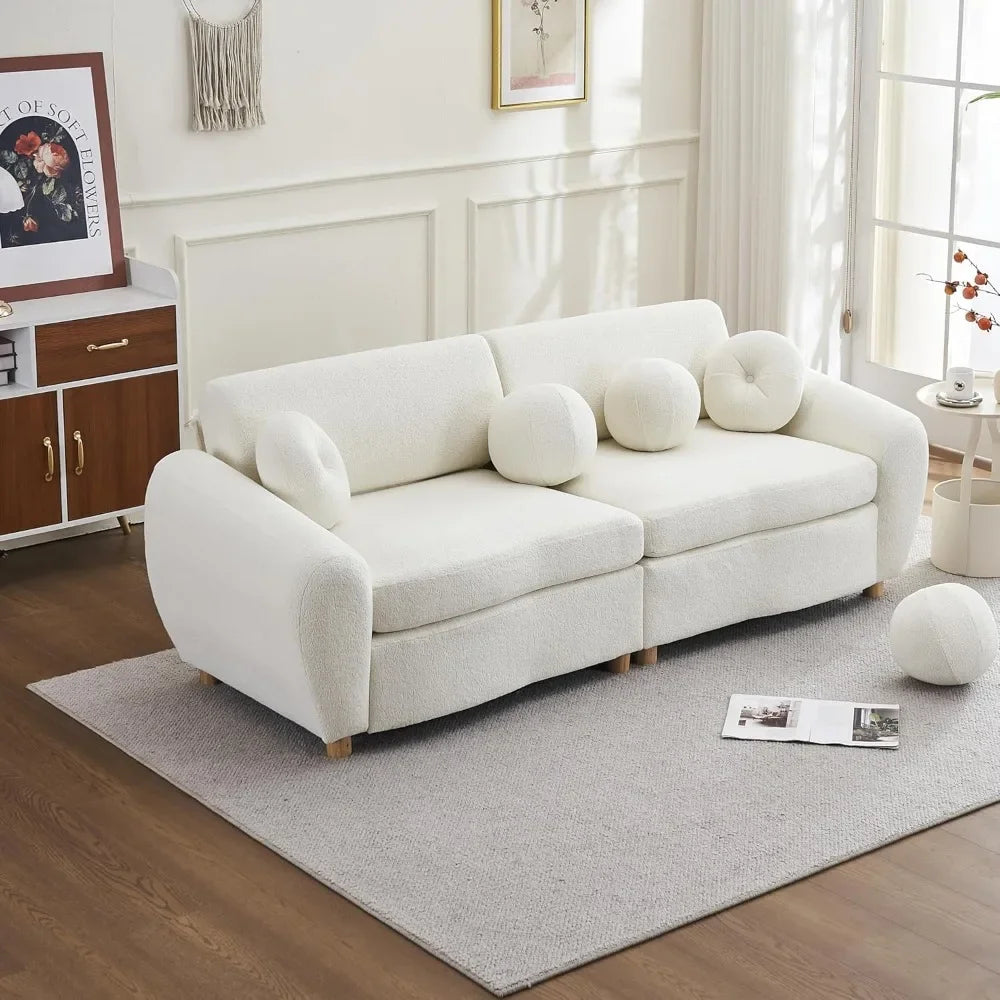 JOSHUA Modern Deep-Seat Cloud Couch – 3-Seater Sofa with Wood Legs & Throw  - 35.4"