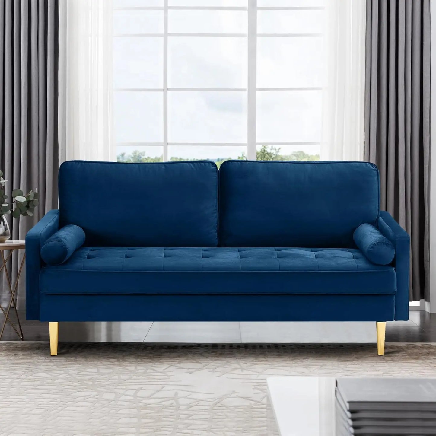 HENRY Mid-Century Modern Velvet Loveseat Sofa – Tufted Upholstered 2-Seat Couch - 66.9"