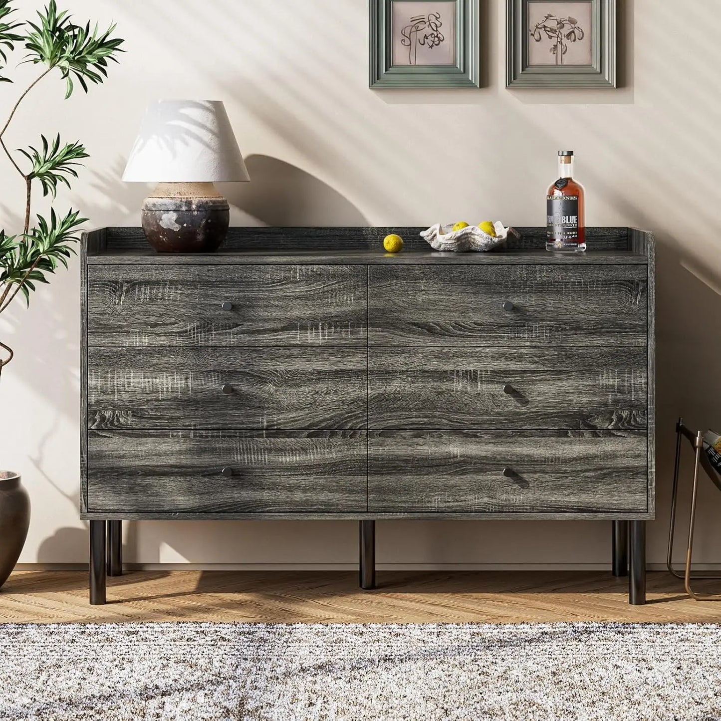 NORAH Modern Industrial 6-Drawer Wood Dresser - 47'' Wide Bedroom Storage Cabinet