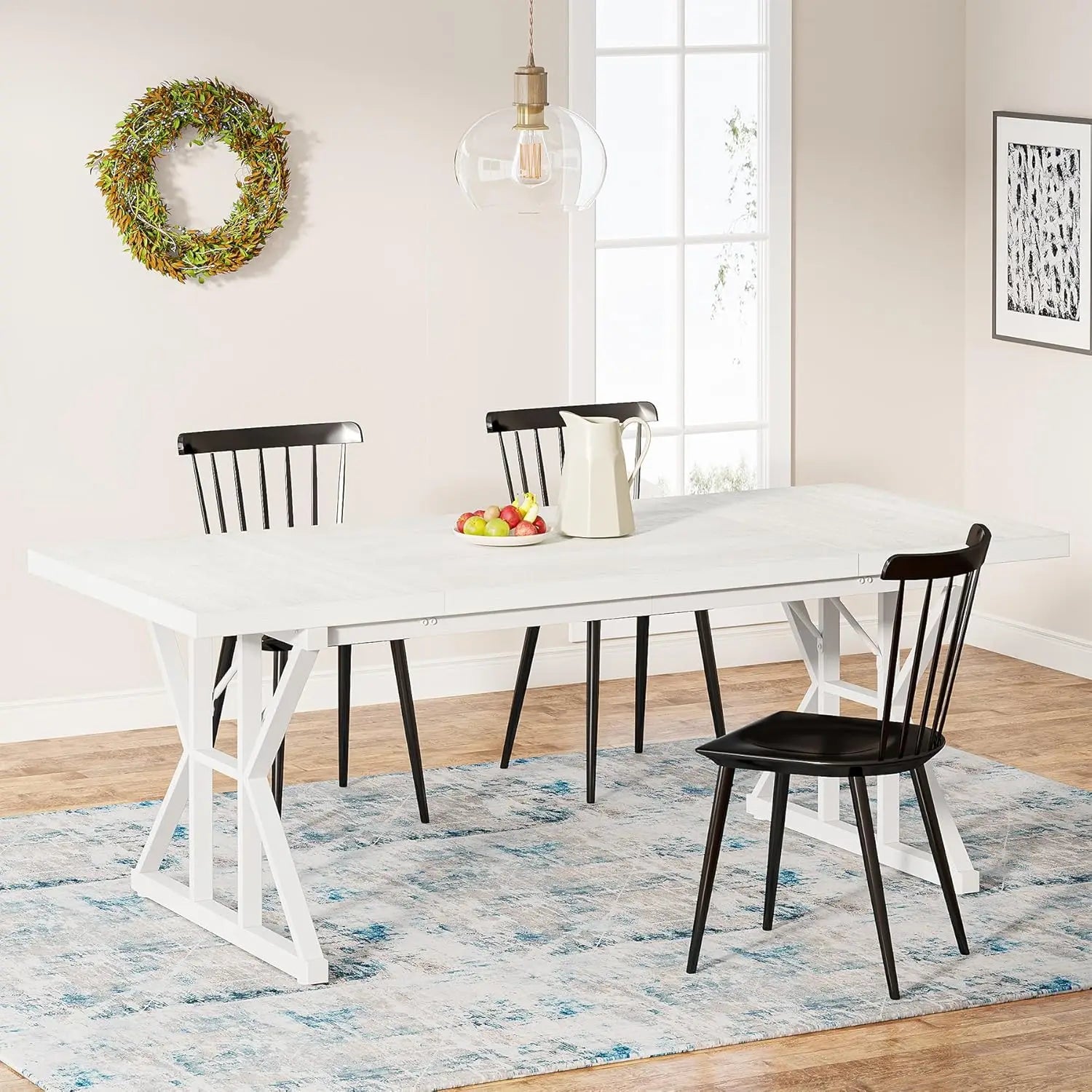 EMILY Rustic Farmhouse Rectangular Dining Table - 70.8" W