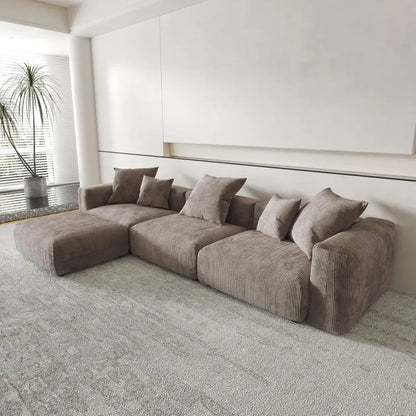 JESUS Modern Corduroy L-Shaped Modular Sectional Sofa – Oversized Couch with Ottoman, 141.73"W