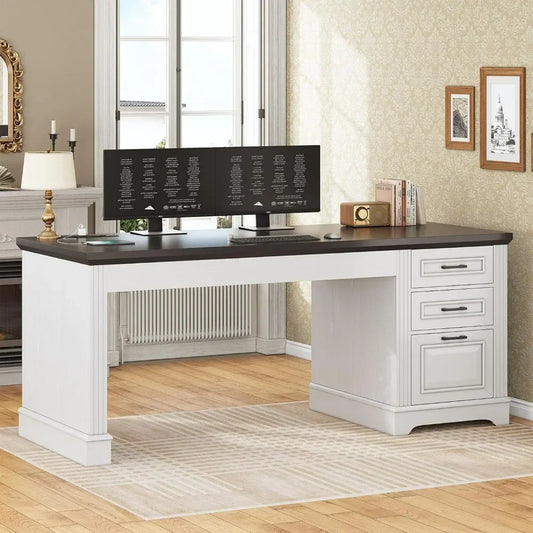 CHARLOTTE Executive Office Desk with 3 Drawers and Power Outlet 55" W