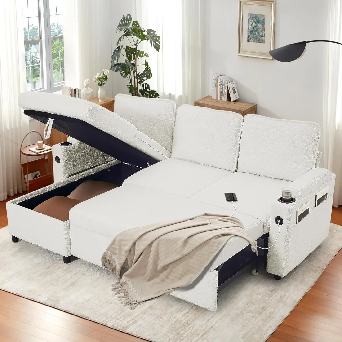 ISAIAH Modern U-Shaped Sofa Bed – Pull-Out Sleeper Couch with Double Storage - 104.3"