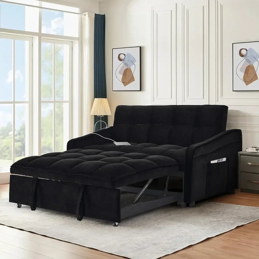 JOSEPH Modern Velvet Sleeper Sofa – 3-in-1 Loveseat with USB & Type-C - 52"