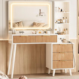 GENEVIEVE Modern Vanity Desk with LED Mirror, Power Outlet, and Storage Drawers - 44''