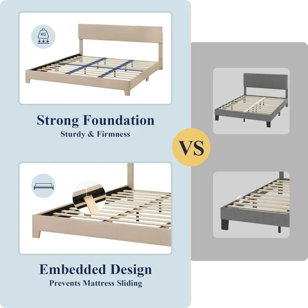 WILLOW Modern Upholstered King Size Platform Bed Frame – Adjustable Headboard