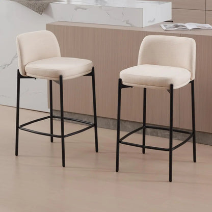 Modern White Sherpa Counter Stools with Black Metal Legs, 26" Upholstered Counter Height Bar Stools with Curved Back