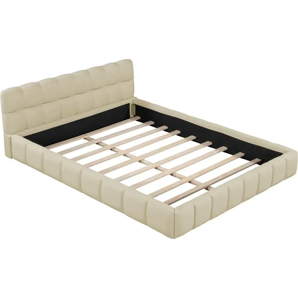 MADELYN Modern Upholstered Low-Profile Platform Bed Frame with Tufted Wingback Headboard