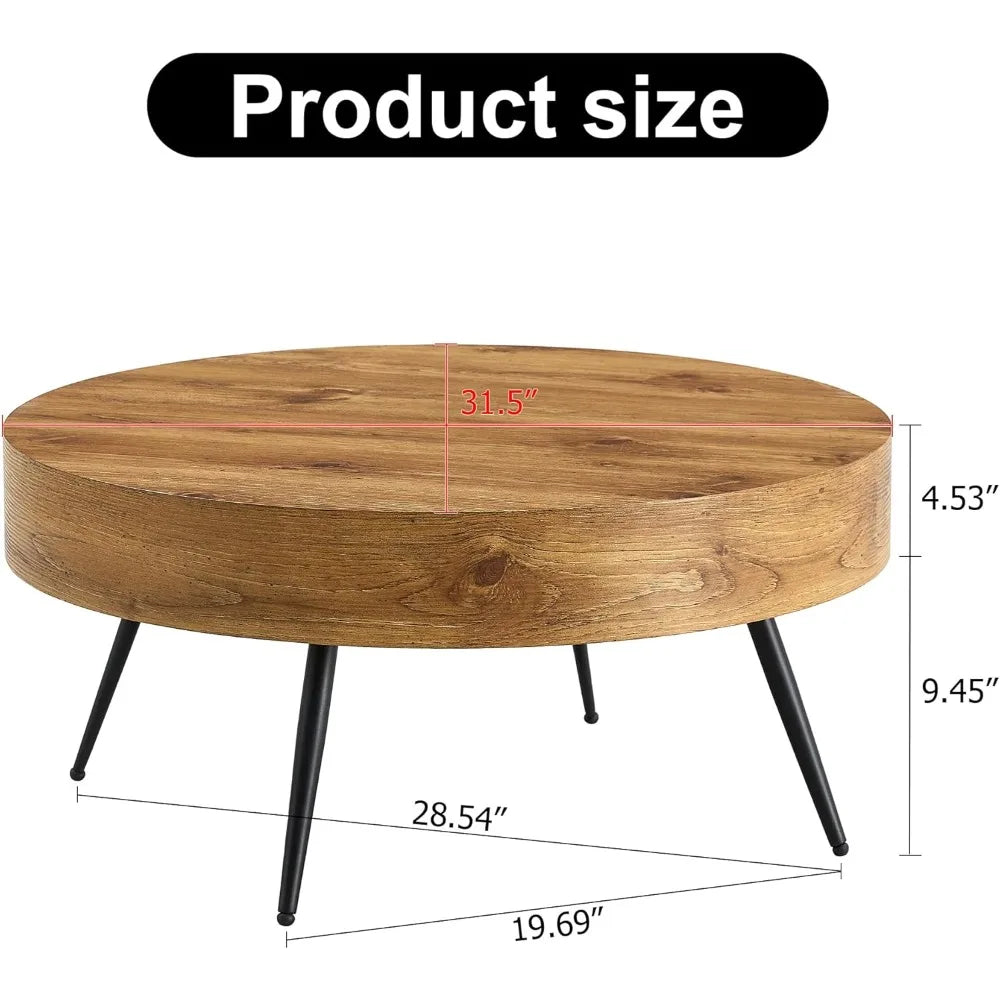 LAN Wooden Round Coffee Table with Metal Legs-31.5" W