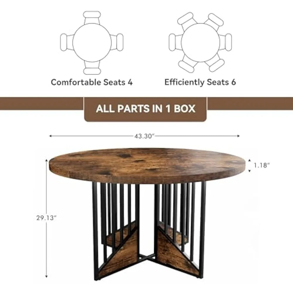 RICHARD Modern Farmhouse Round Dining Table - Wooden Kitchen Table - 43.3" D