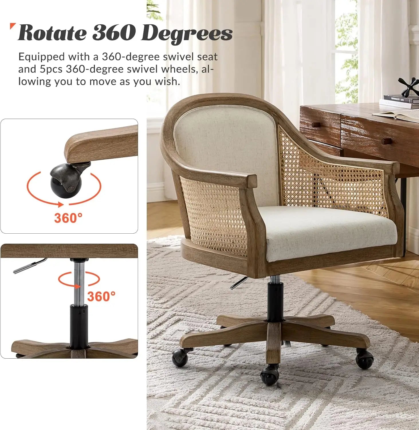 UKRAINE Upholstered Home Office Chair, Adjustable Swivel Rolling Task Chair - 23.5" W