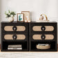 ANNABELLE Modern Linen-Decor Nightstand Set - 24'' Wide Bedside Table with Charging Station