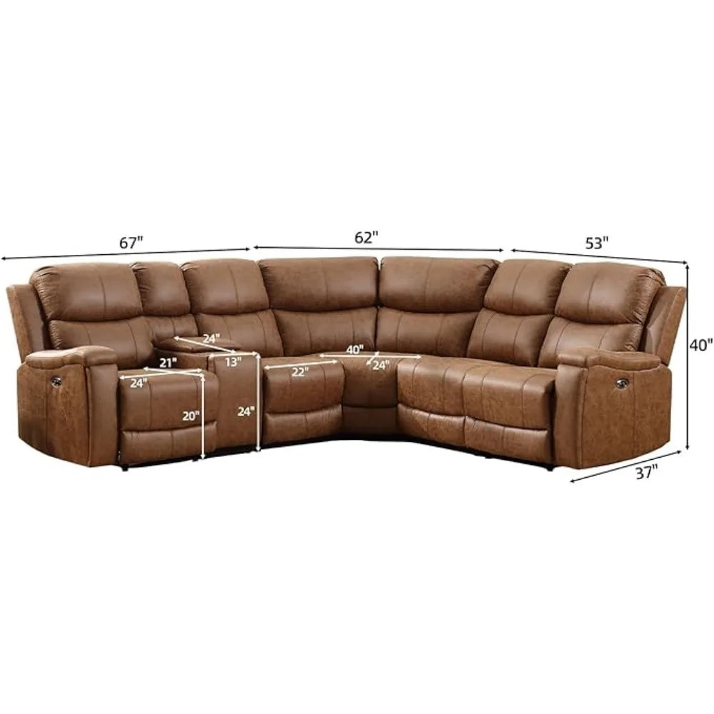 BENTILY Recliner Sectional Sofa with Console & Dual Recliner– 128" W