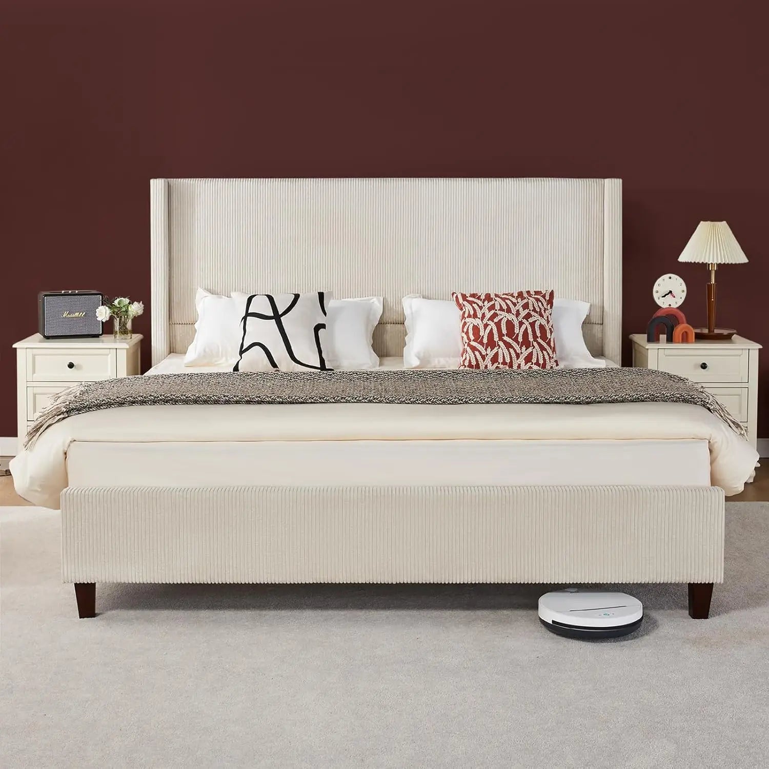 ABIGAIL Modern Queen Platform Bed Frame - 50.8" Corduroy Upholstered Wingback Design