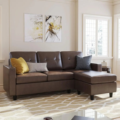ISLA Minimalist Modern Faux Leather L-Shaped Sectional Sofa – Convertible Couch - 78.5"W