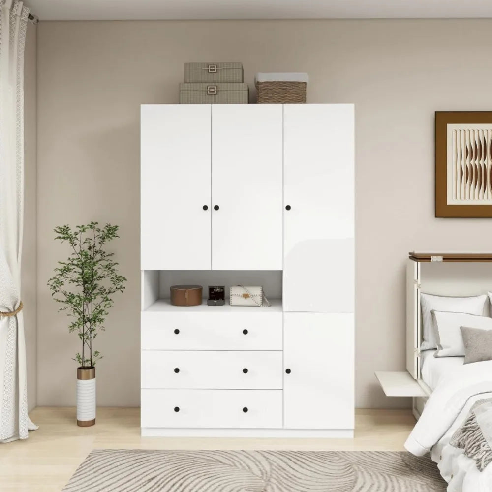 JUNE Modern Minimalist 3-Door Wardrobe Armoire with Storage Drawers - 62.99" Wide