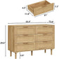 PALMER Modern Rattan 6-Drawer Wooden Dresser - 43" Wide Chest of Drawers