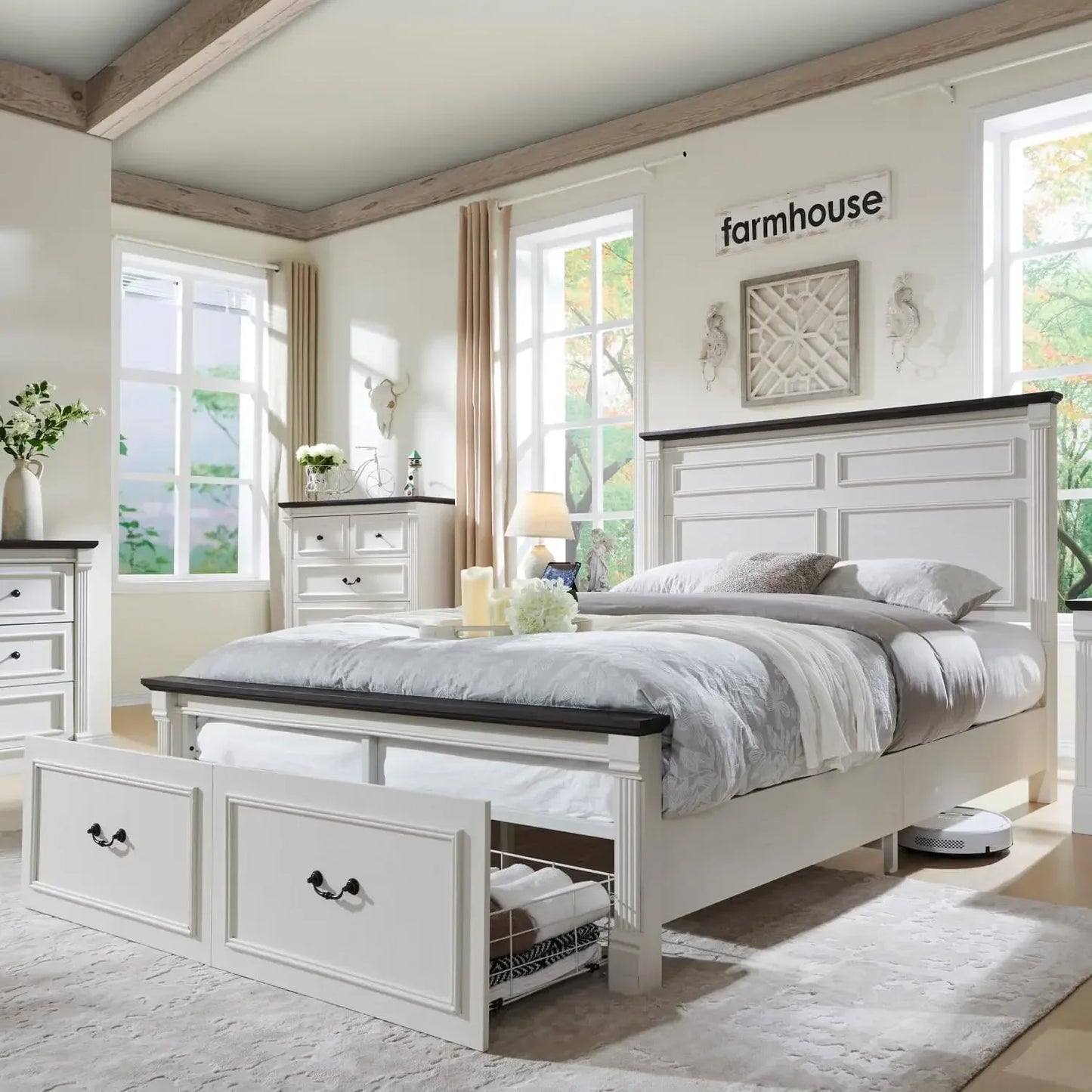 Azari Rustic Farmhouse Queen Bed Frame | Country Style Wood Platform