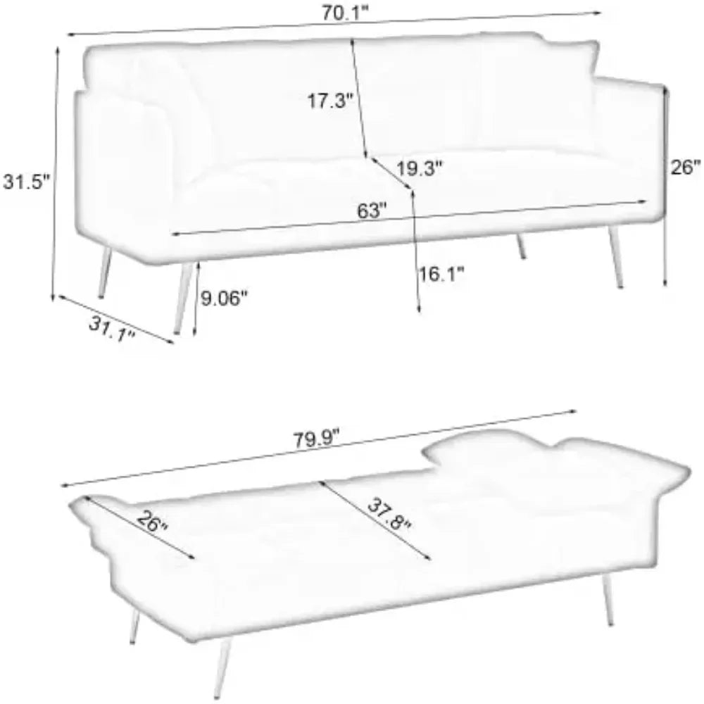 LOGAN Modern Minimalist Loveseat Sleeper Sofa Bed with Backrest & Arms - 70"