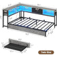 CECILIA Modern Twin Corner Bed Frame with LED Lights, Bookcase, and Storage Drawers