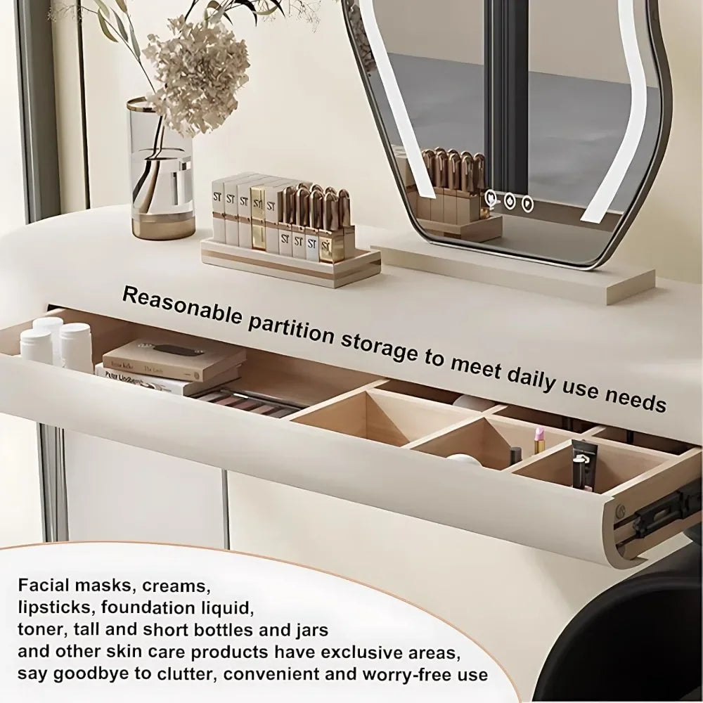 CALLIE Modern Off-White Vanity Table with Mirror & Storage