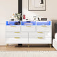LOLA Modern High Gloss LED Dresser – 6 Drawer Chest with Gold Legs & Open Storage | 55.1'' W