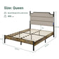 EMILIA Rustic Queen Size Metal & Upholstered Platform Bed Frame – LED Headboard, Underbed Storage