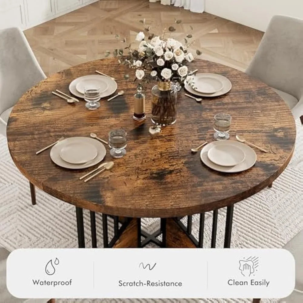 RICHARD Modern Farmhouse Round Dining Table - Wooden Kitchen Table - 43.3" D