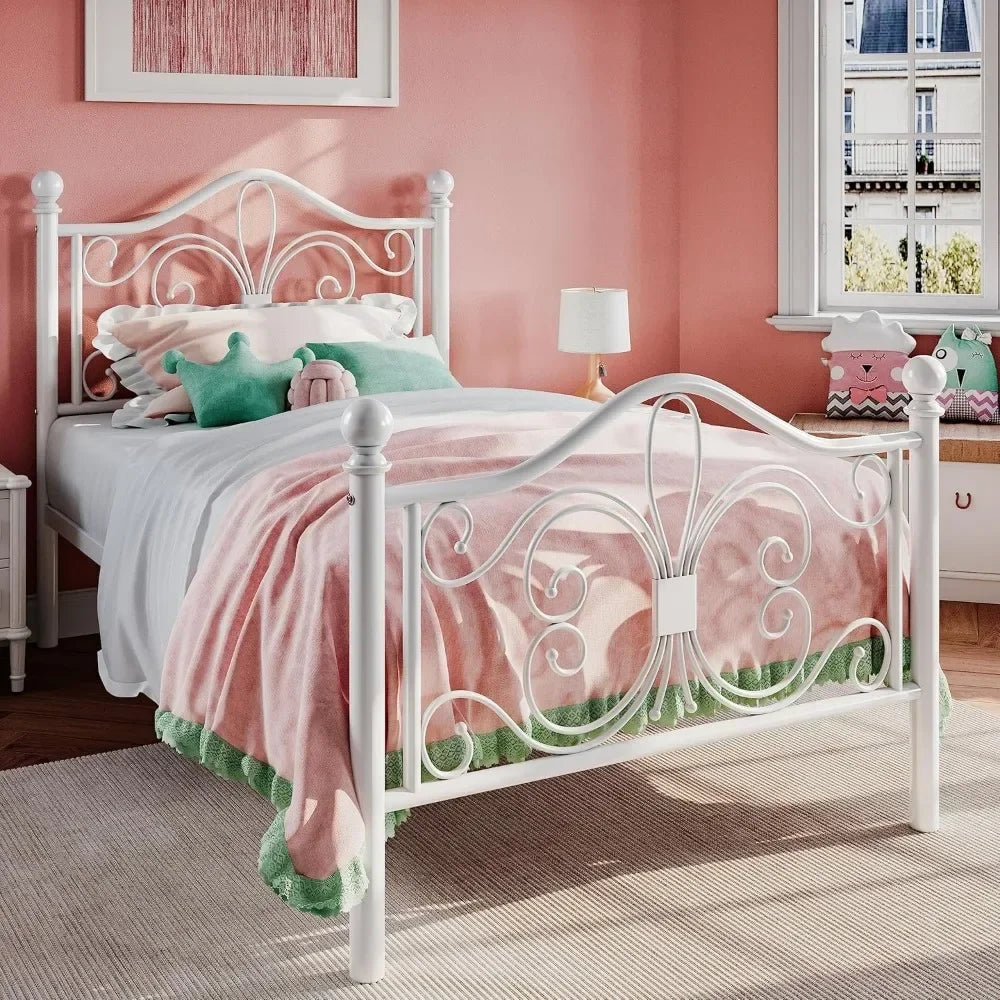 CLARA Butterfly Design Twin Metal Bed Frame – Elegant Headboard & Footboard | 41.7" Wide