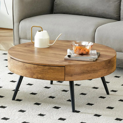 LAN Wooden Round Coffee Table with Metal Legs-31.5" W
