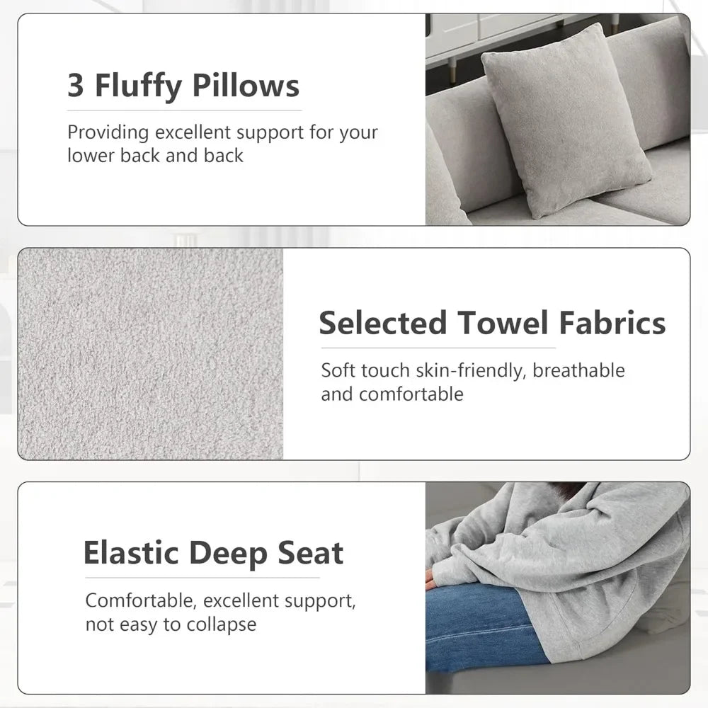 Minimalist Modern 4-Seater Curved Sectional Sofa – Terrycloth Fabric Couch – 130.5" Wide