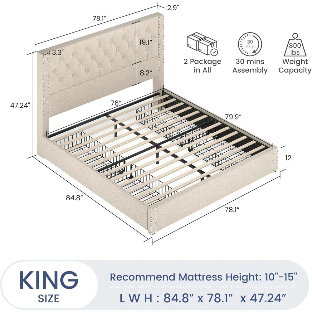 ADELINE Elegant Upholstered Bed Frame with Storage Drawers – King Size