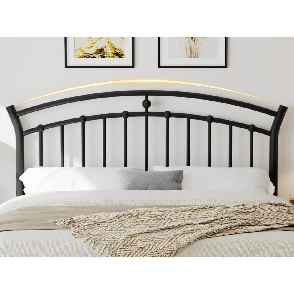 LEAH Modern Metal Platform Bed Frame with Elegant Iron-Art Headboard & Heavy-Duty Steel Slats