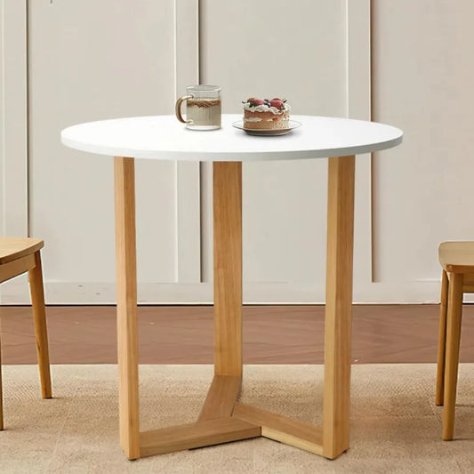 CHARLIE Mid Century Modern Round Dining Table - White MDF Tabletop - 31.5"W