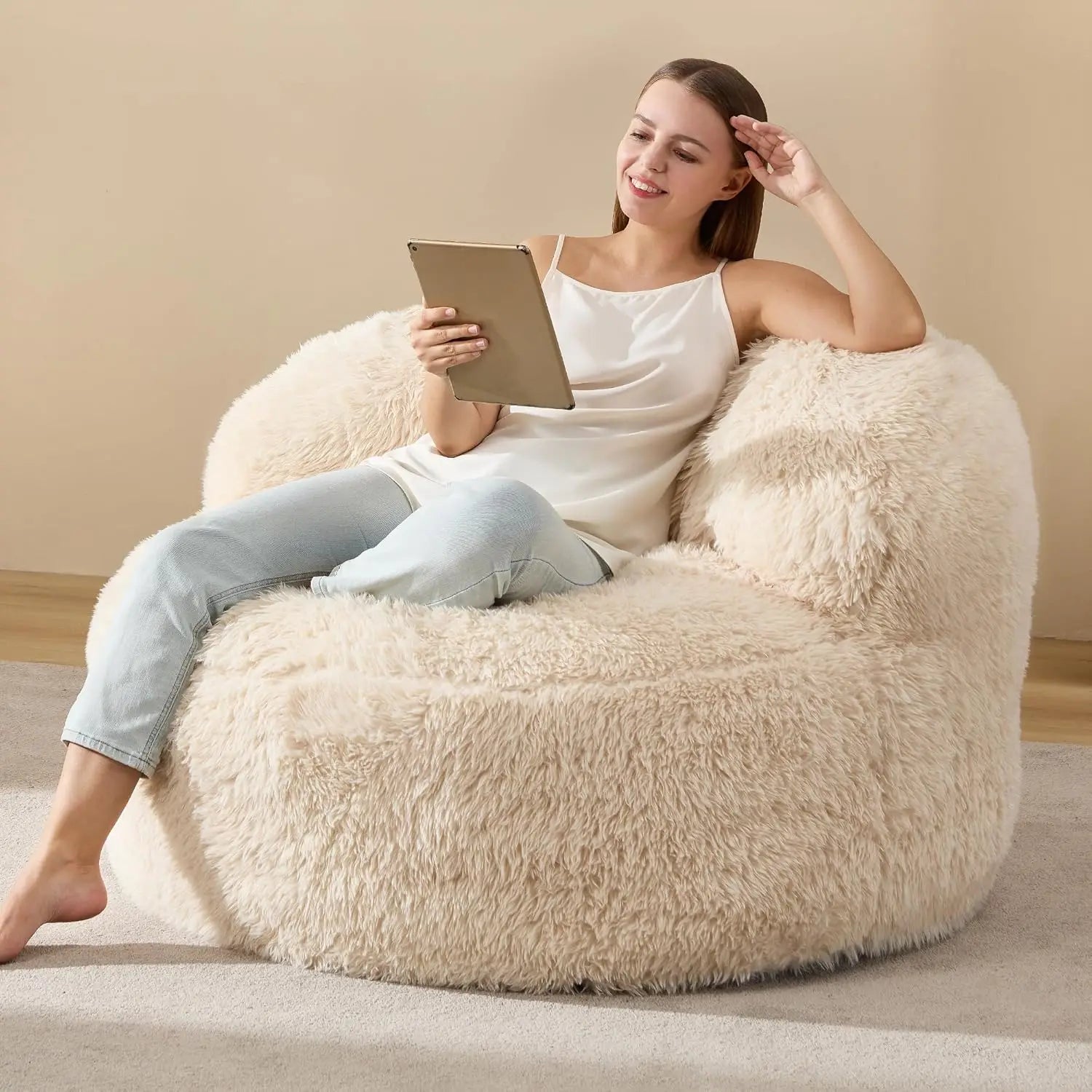 KIRA Modern Faux Fur Bean Bag Chair – Lounge Sofa Style | 39.6'' W