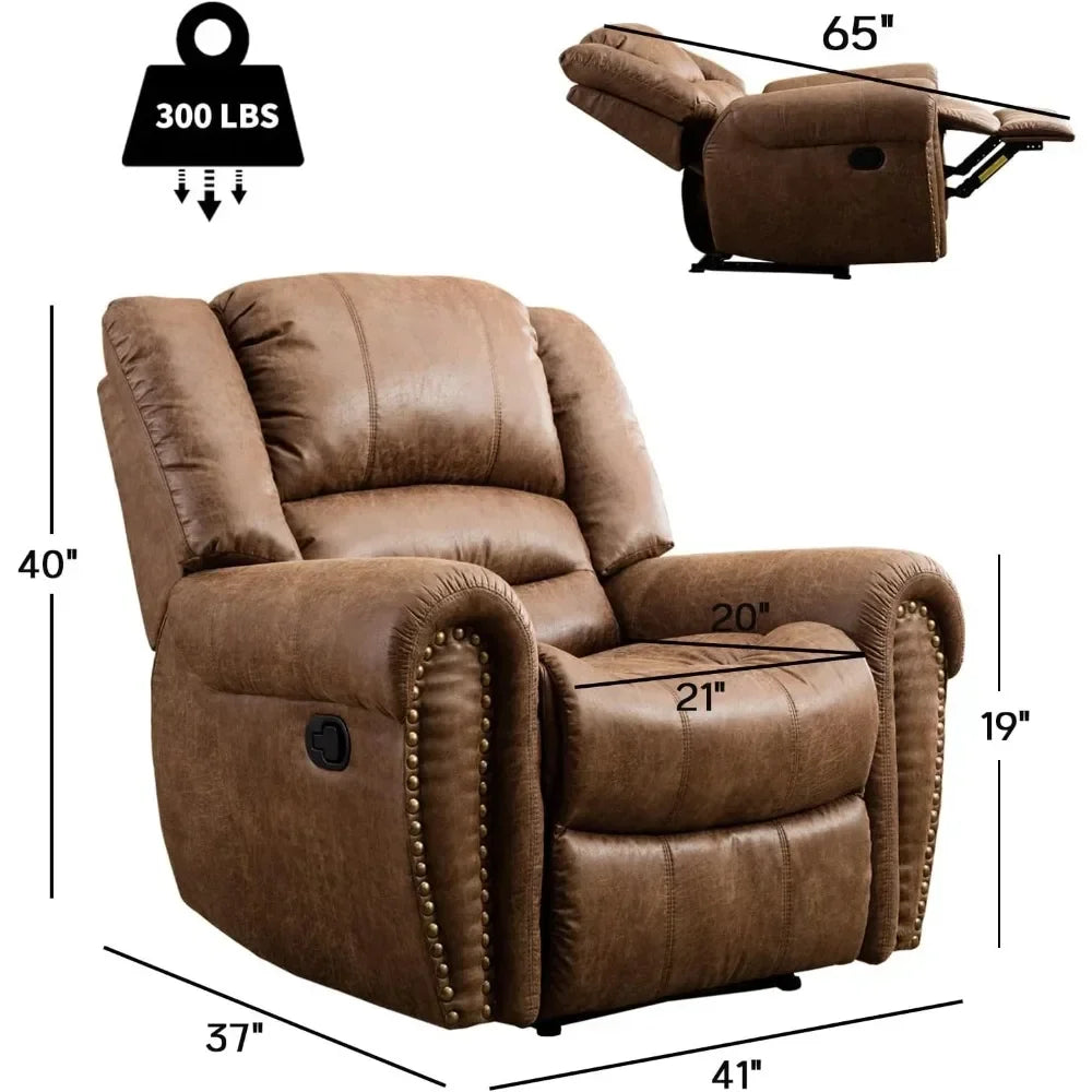 ANTHONY Classic Leather Manual Recliner Chair – Traditional Single Sofa - 41"