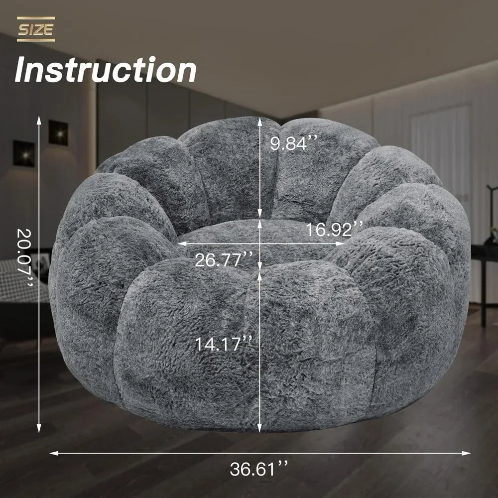 CAROLINA Blossom Style Faux Fur Bean Bag Chair – Lounge Sofa with Petal Arms, 36'' W