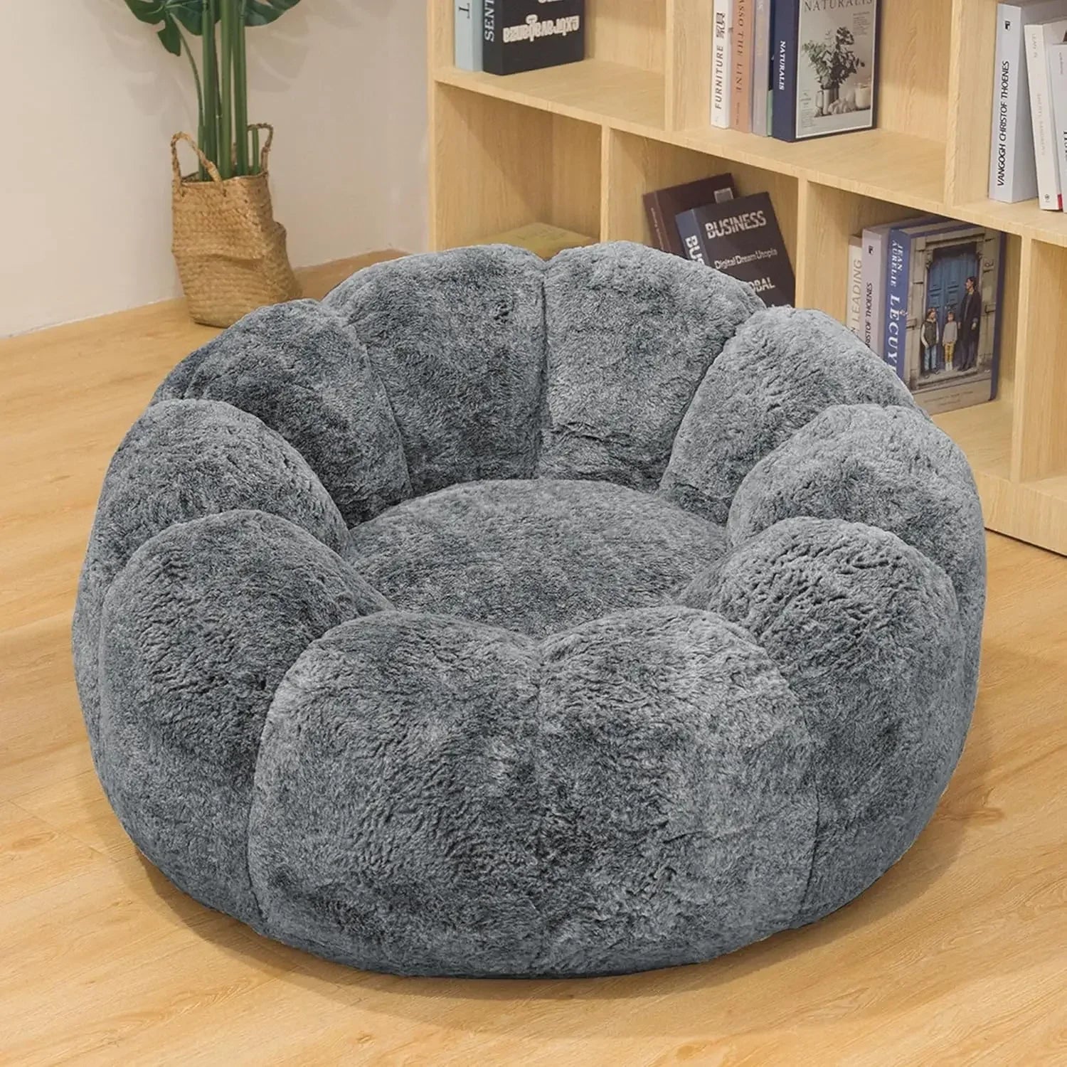 CAROLINA Blossom Style Faux Fur Bean Bag Chair – Lounge Sofa with Petal Arms, 36'' W
