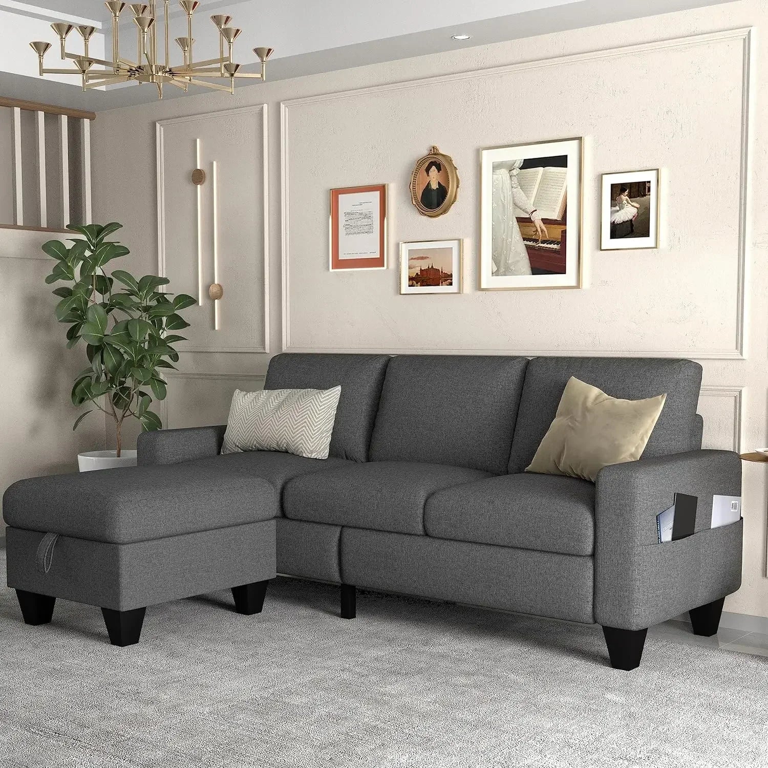 MADELINE Modern Minimalist L-Shaped Convertible Sofa Set - 78"W