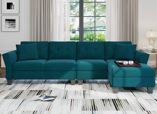 AARON Modern Velvet Convertible Sectional Couch, L-Shaped Sofan - 106.3"