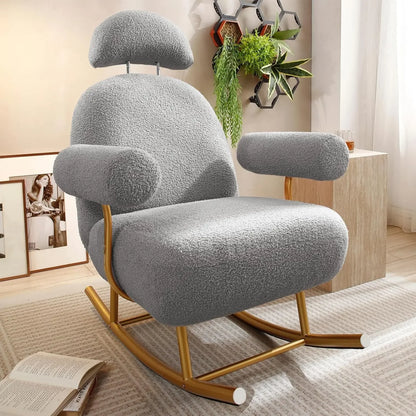 NATHAN Modern Sherpa Upholstered Rocking Chair – Comfy Glider Armchair - 30.3”