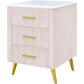 NYLAH Elegant Velvet Upholstered Nightstand with Marbled Top – 16.3" Wide, 3-Drawer End Table
