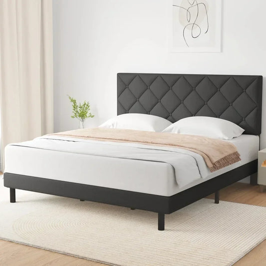 ELIANA Modern Tufted Queen Upholstered Bed Frame – Diamond Pattern Headboard, Sturdy Platform