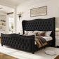 AVERY King Bed Frame, 55" Headboard Upholstered Bed with Tall Footboard, Velvet Handmade Pleats